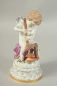 A MEISSEN FIGURE OF CUPID pressing two hearts together, modelled by Heinrich Schwabe from a series
