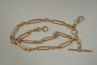 AN 18CT GOLD CHAIN (WATCH GUARD) 18ins long. Stamped: 18ct. Maker: W & S.. Weight: 48gms.