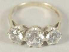 A 9CT WHITE GOLD CUBIC ZIRCONIA THREE STONE RING