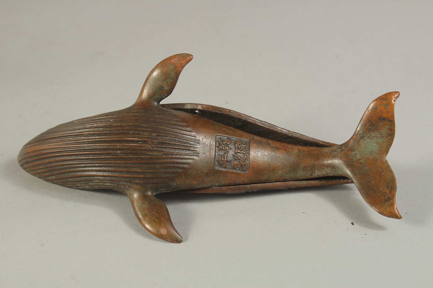 A CHINESE BRONZE FISH CENSER, 16cms long. - Image 2 of 3