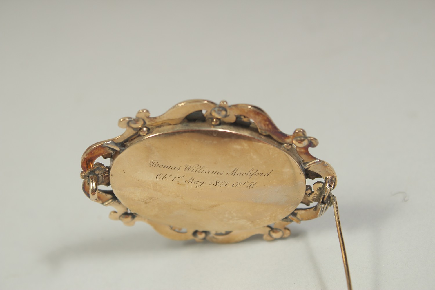 A VICTORIAN BROOCH inset with hair and seed pearls. Inscribed and dated ,1847. - Image 2 of 2