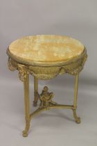 A GOOD EARLY / MID CENTURY CONTINENTAL ORMOLU AND MARBLE GUERIDON with a circular Giallo Siena