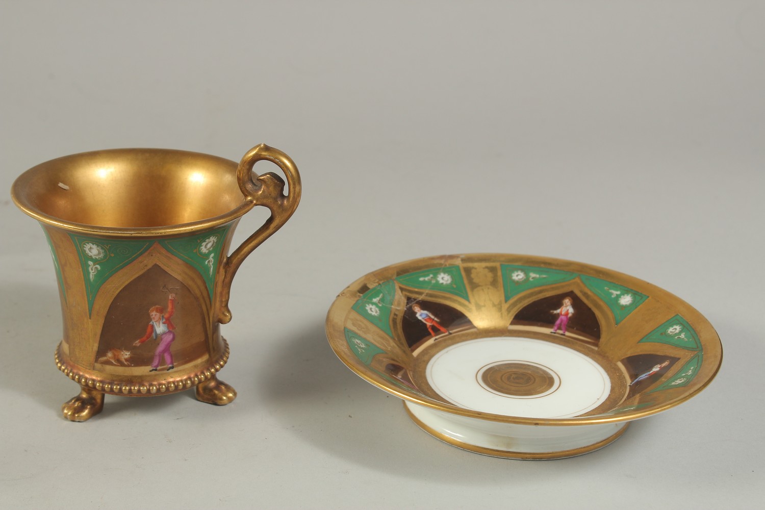 A FRENCH DARTE CABINET COFFEE CUP AND SAUCER, painted with children and animals, printed DARTE - Image 2 of 7