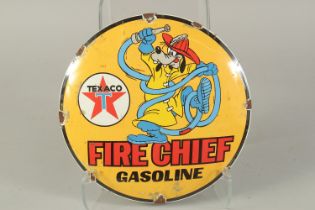 A CIRCULAR ENAMEL SIGN, "TEXACO" FIRE CHIEF. 12ins diameter.