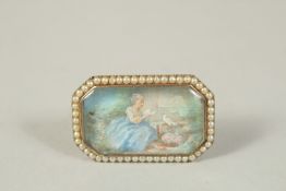 AN 18CT GOLD HAND PAINTED MINIATURE with natural pearls