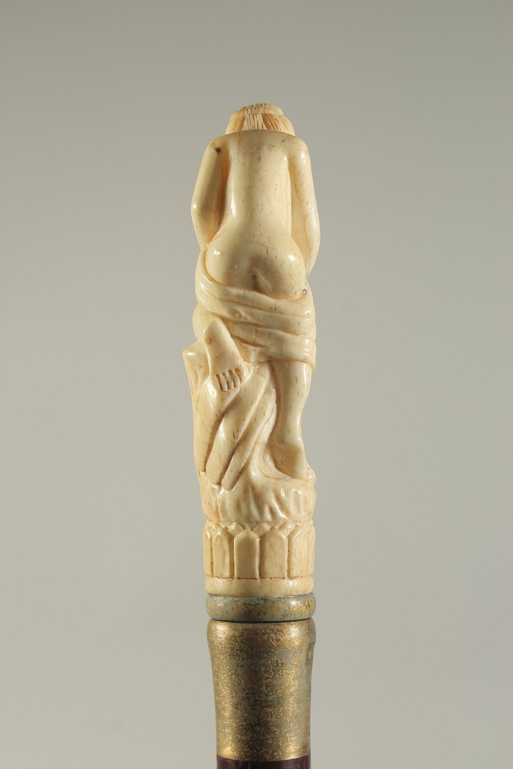 A CARVED BONE HANDLED WALKING STICK "SEMI-NUDE". - Image 3 of 3