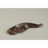 A JAPANESE BRONZE CATFISH. Signed. 12cms long.