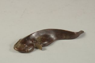 A JAPANESE BRONZE CATFISH. Signed. 12cms long.