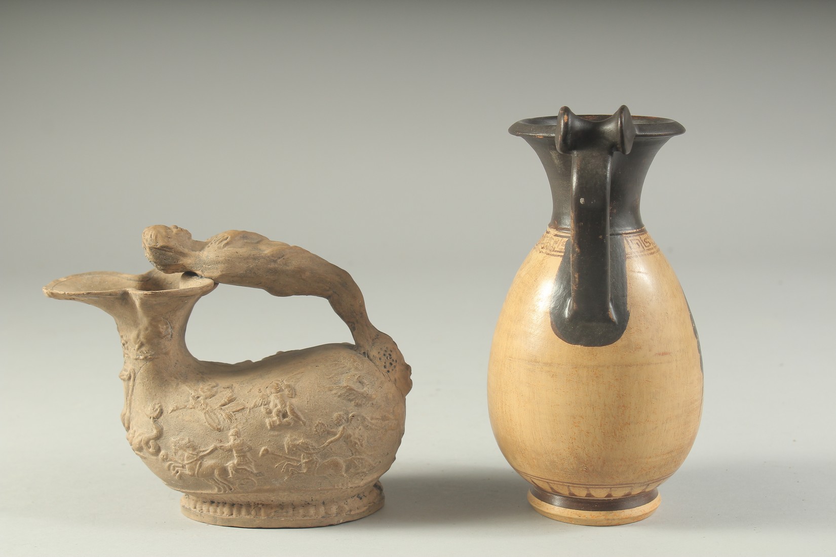 A GRAND TOUR POTTERY EWER 6ins long, and a JUG 7ins high. - Image 3 of 6