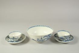 A WORCESTER BOWL, painted with the Cannonball pattern, and two tea bowls and saucer with the same