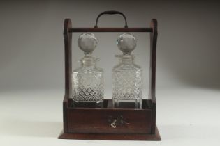 A TANTALUS with two cut glass decanters and stoppers.