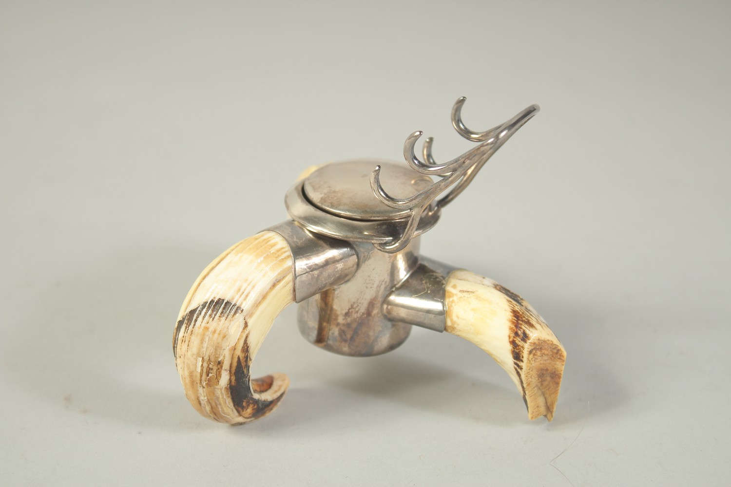 A SILVER MOUNTED BOAR'S TUSK INKWELL London 1910. - Image 4 of 6