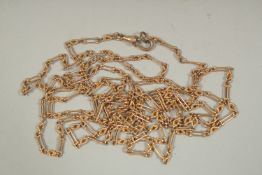 A DELICATE LONG GOLD CHAIN. 54ins long. Weight: 25gms.