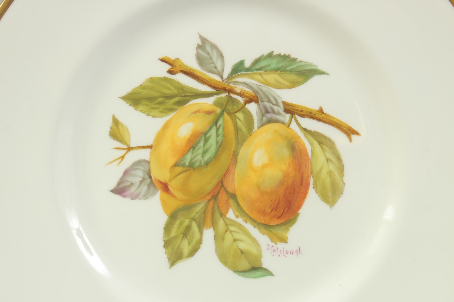 A PAIR OF MINTON PLATES, painted with fruit by Colclough, signed, Crown, Globe, England mark in - Image 3 of 4