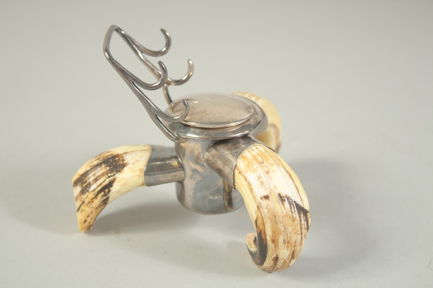 A SILVER MOUNTED BOAR'S TUSK INKWELL London 1910. - Image 2 of 6