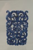 A CHINESE CARVED AND PIERCED LAPIS PENDANT. 8cms x 4.5cms.