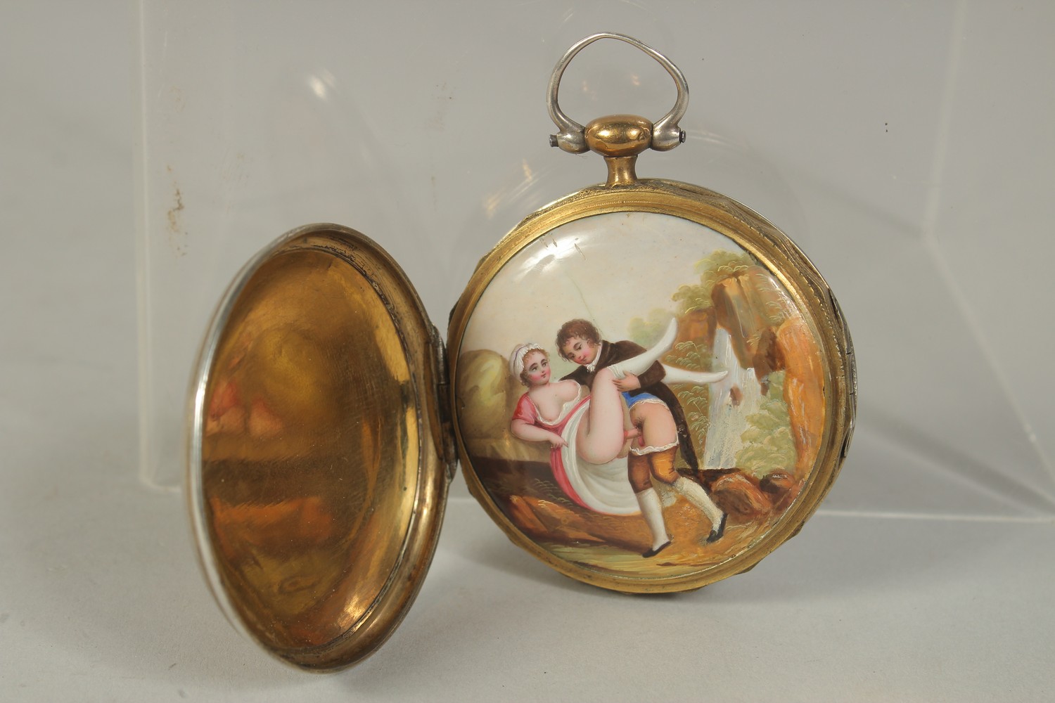 A GOOD 18TH CENTURY FRENCH EROTIC POCKET WATCH by BORDER , GENEVA with verge movement, the back - Image 7 of 8