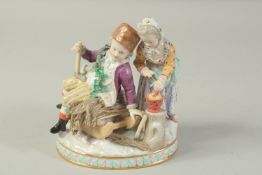 A MEISSEN GROUP EMBLEMATIC OF WINTER, first modelled by Carl Schoenheit. Circa. 1860. 14.5cm high.