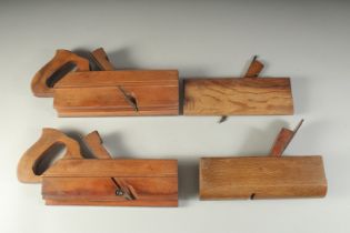 FOUR ANTIQUE WOODEN WOOD-WORKING PLANES.