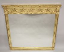 A GOOD GILTWOOD OVERMANTLE MIRROR. 5ft high x 5ft wide.