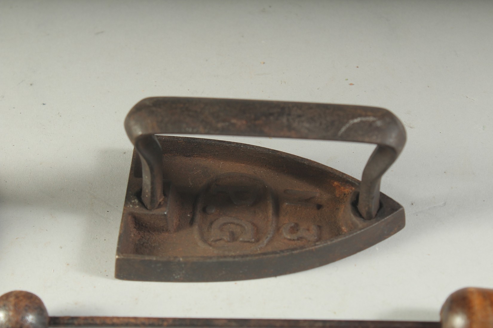 FINE ANTIQUE METAL AND WOODEN IRONS. - Image 3 of 4