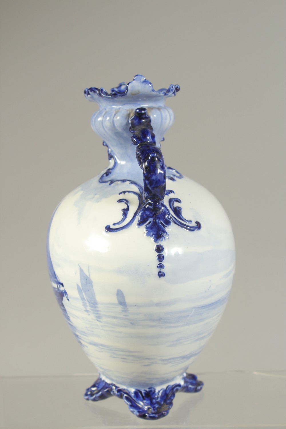 A ROYAL CROWN DERBY TWO-HANDLED VASE, painted with sailing vessels in blue, by WEJ Dean, date mark - Image 4 of 6