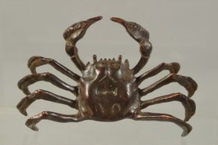 A LARGE JAPANESE BRONZE CRAB. 12cms long.