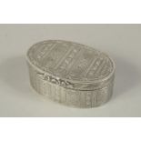 A VERY GOOD 18TH CENTURY CONTINENTAL SILVER OVAL BOX AND AND COVER with engraved decotation. Bears