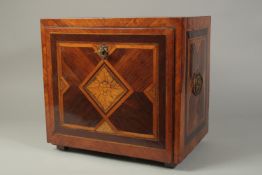 A GOOD 18TH CENTURY PORTUGUESE DESK TOP CABINET, inlaid with various coloured woods, the flap