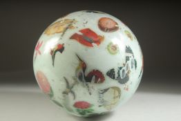 A LARGE DECALCOMANIA GLASS BALL. 8.5ins