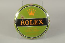 A CIRCULAR ENAMEL SIGN "ROLEX". 12ins diameter.