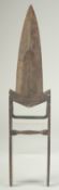A 19TH CENTURY INDIAN SILVER INLAID STEEL SCISSORS KATAR, 42cm long.
