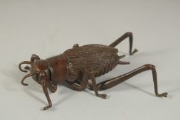 A BRONZE OKIMONO OF A GRASSHOPPER, with articulated legs, 9cm long.