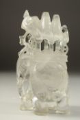 A RARE LARGE LATE 19TH CENTURY INDIAN CARVED ROCK CRYSTAL ELEPHANT WITH HOWDAH, 22.5cm high.