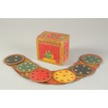 A FINE 19TH-20TH CENTURY INDIAN LACQUERED AND PAINTED BOX OF CIRCULAR PLAYING CARDS, box
