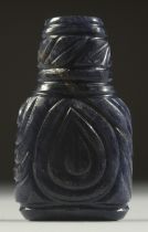 A RARE INDIAN CARVED SAPPHIRE PERFUME BOTTLE, high carat, 5cm high.