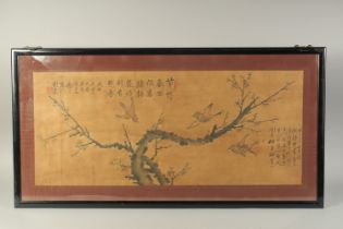 A CHINESE LANDSCAPE PAINTING ON PAPER, depicting birds on a tree, inscribed and with red seal,