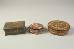 THREE INDIAN KASHMIRI LACQUERED BOXES, (3).