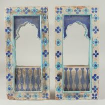 A FINE PAIR OF 18TH-19TH CENTURY NORTH INDIAN MULTAN ARCH TILES, 39cm x 17cm.