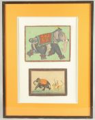 TWO LATE 19TH -EARLY 20TH CENTURY INDIAN MINIATURE PAINTINGS OF ELEPHANTS, framed and glazed.