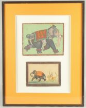 TWO LATE 19TH -EARLY 20TH CENTURY INDIAN MINIATURE PAINTINGS OF ELEPHANTS, framed and glazed.