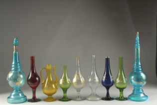 A COLLECTION OF NINE 19TH CENTURY OTTOMAN TURKISH GLASS ROSEWATER SPRINKLERS, (9).