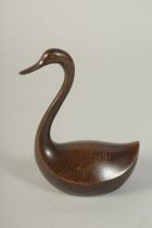 A BRONZE OKIMONO OF A SWAN, 10.5cm high.