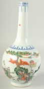 A CHINESE POLYCHROME PORCELAIN BOTTLE VASE, painted with figures on horseback, the base with six-