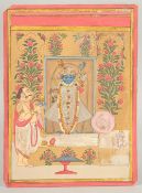 A LATE 19TH CENTURY INDIAN KOTA MINIATURE PAINTING depicting the worship of Sreenathji, 27cm x