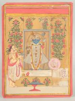 A LATE 19TH CENTURY INDIAN KOTA MINIATURE PAINTING depicting the worship of Sreenathji, 27cm x