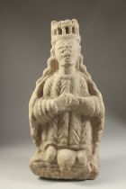 A MIDDLE EASTERN SELJUK CARVED STONE MOTHER FIGURE, 50cm high.