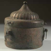 A VERY RARE FINE AND LARGE 12TH-13TH CENTURY PERSIAN SELJUK KHURASAN BRONZE INKWELL, with fine