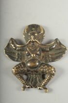 A TIBETAN OR NEPALESE BRONZE FIGURE OF GARUDA, 10cm x 9.5cm.