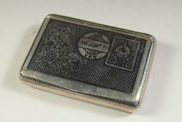 AN ANTIQUE RUSSIAN OTTOMAN ENAMEL STYLE NIELLO SOLID SILVER SNUFF BOX, signed / inscribed,